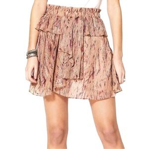 NEW IRO PRINTED RUFFLE LUREX MINI SKIRT